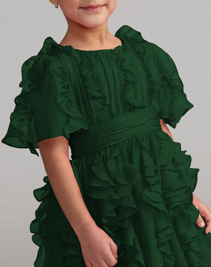 Girls Green Chiffon High Neck Ruffle Dress Mac Duggal