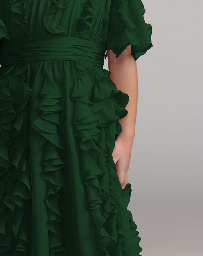 Girls Green Chiffon High Neck Ruffle Dress Mac Duggal