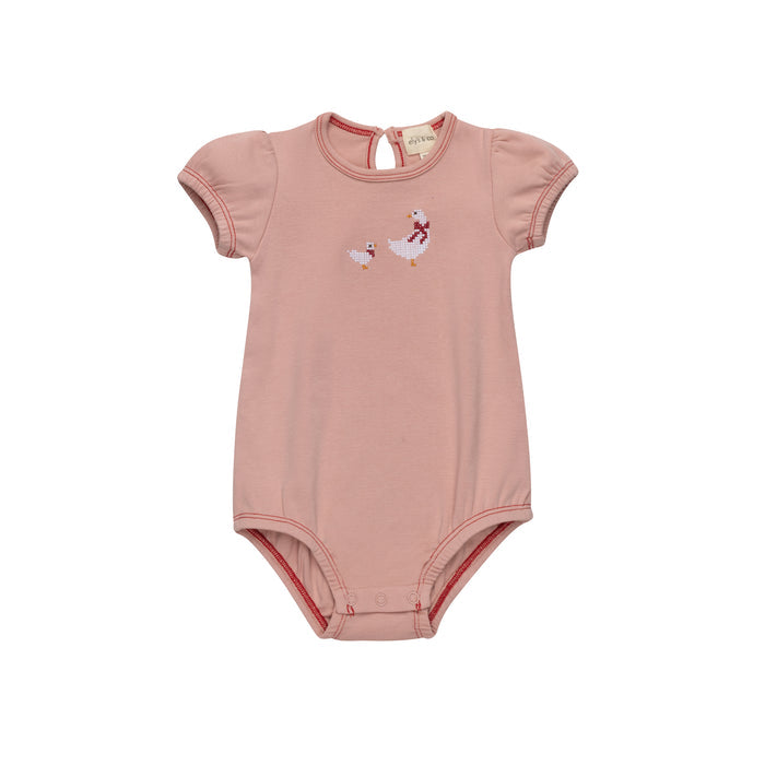 Girls Romper – Pink – Cross Stitch Duckling