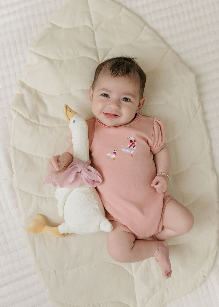 Girls Romper – Pink – Cross Stitch Duckling