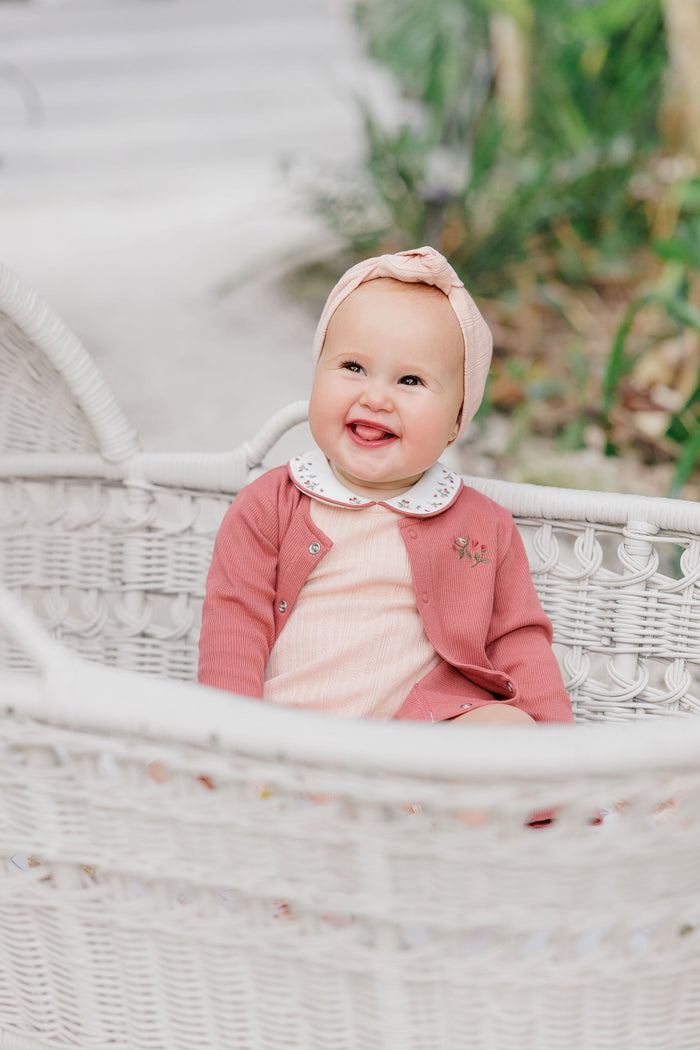 Girls T-shirt and Overalls – Ivory Pink – Embroidered Collar