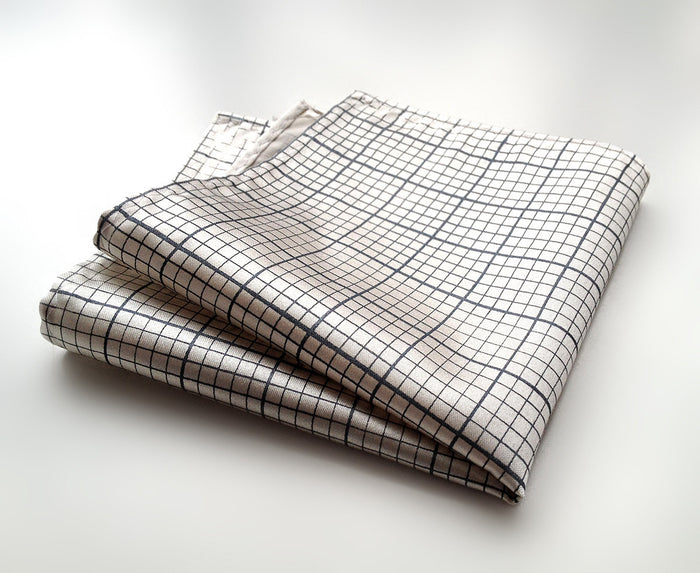 Graph Paper pocket square: steel on platinum.