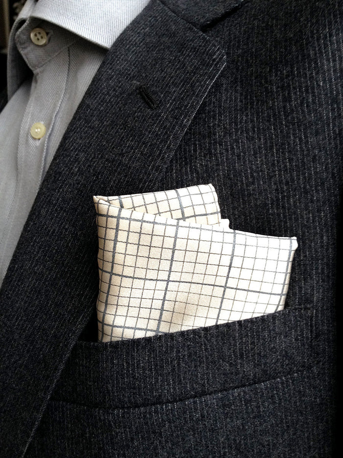 Graph Paper pocket square: steel on platinum.
