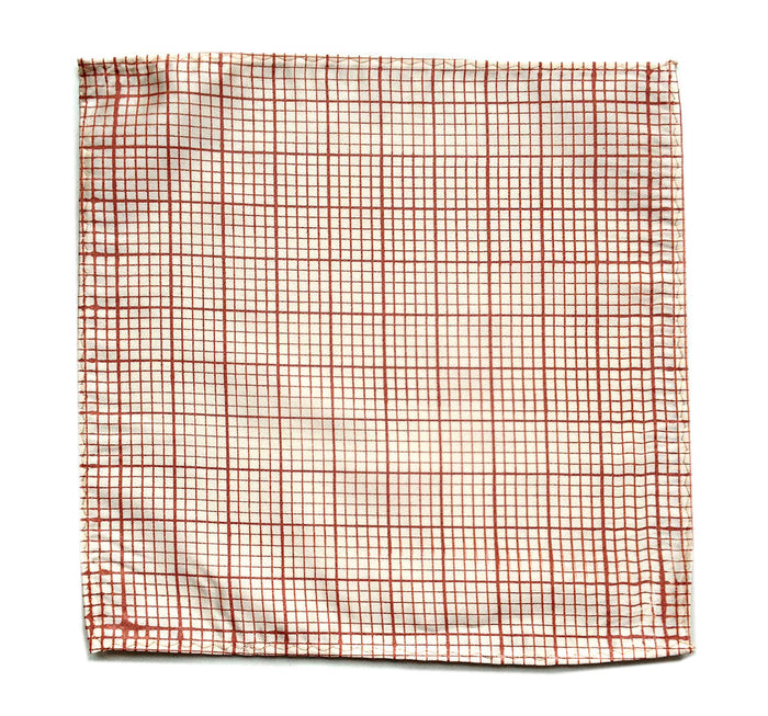 Graph Paper pocket square: dark salmon on cream.