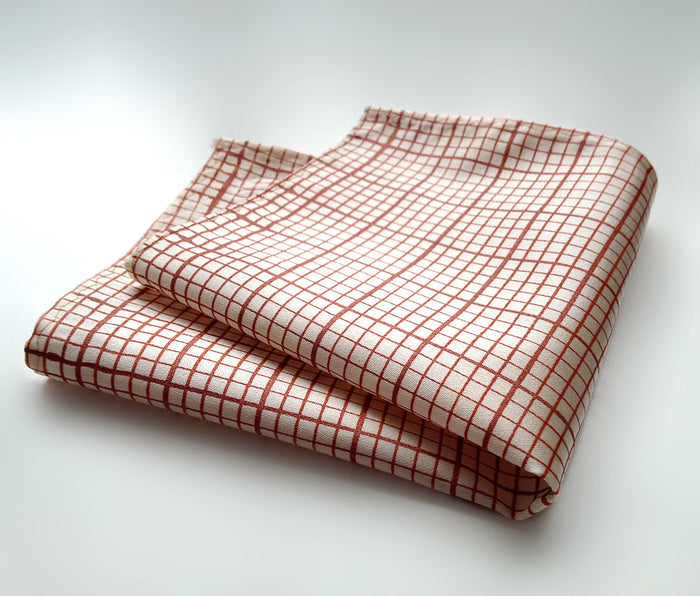 Graph Paper pocket square: dark salmon on cream.