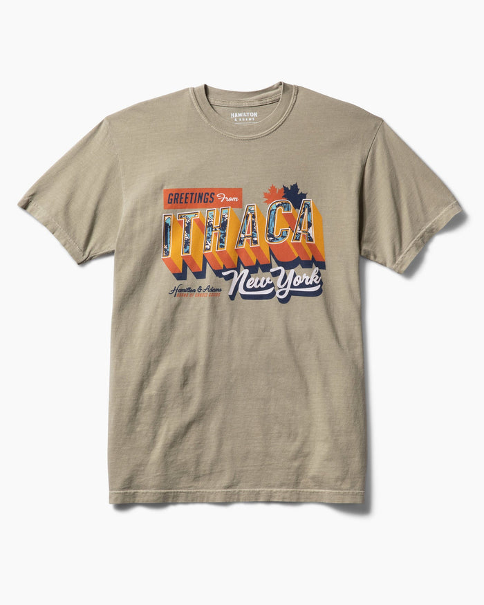 Greetings from Ithaca T - Khaki/Multi