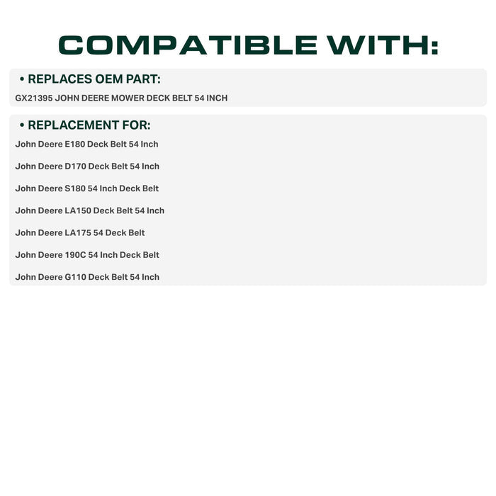 GX21395 Mower Deck Belt Replacement for John Deere D170, E180, LA175 & More | 54-in Deck | Aramid Cord