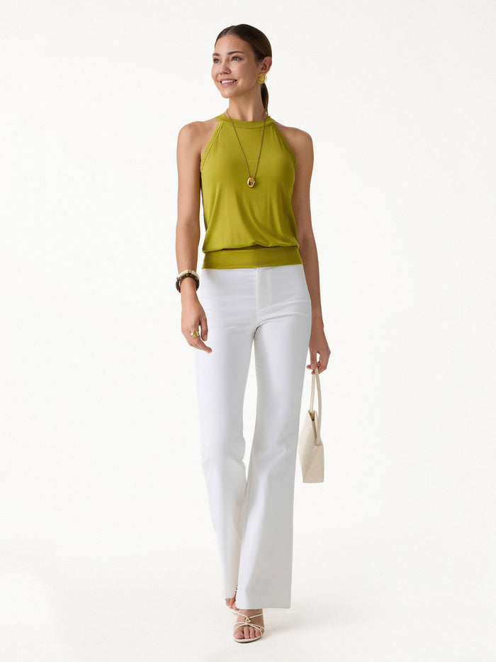 OGLmove 2Pcs Set Halter Neck Bra Top & Mid Rise Fly-Front Wide Leg Trousers