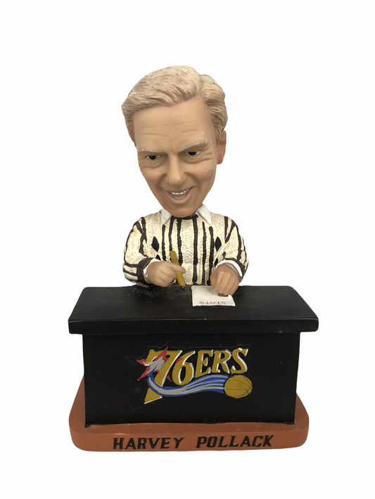 HARVEY POLLACK PHILADELPHIA 76ERS VINTAGE 2000'S "SUPER STAT" SIGNED BOBBLEHEAD SGA