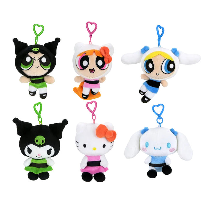 Sanrio Hello Kitty and Friends x The Powerpuff Girls plush charm in a blind box, featuring colorful character designs.