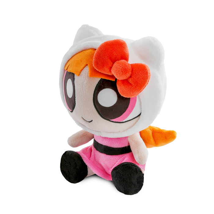 Hello Kitty and Powerpuff Girls Blossom Phunny plush toy by Sanrio featuring Blossom dressed as Hello Kitty, soft and cuddly.