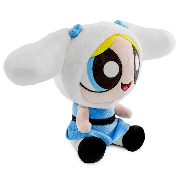 Sanrio Hello Kitty and Friends x Powerpuff Girls Bubbles Cinnamoroll Phunny plush toy, soft and cuddly character display.