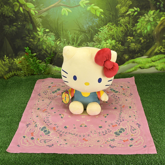 Sanrio Hello Kitty® large plush toy in camping adventure outfit, soft and cuddly, perfect for fans of cute plush collectibles.