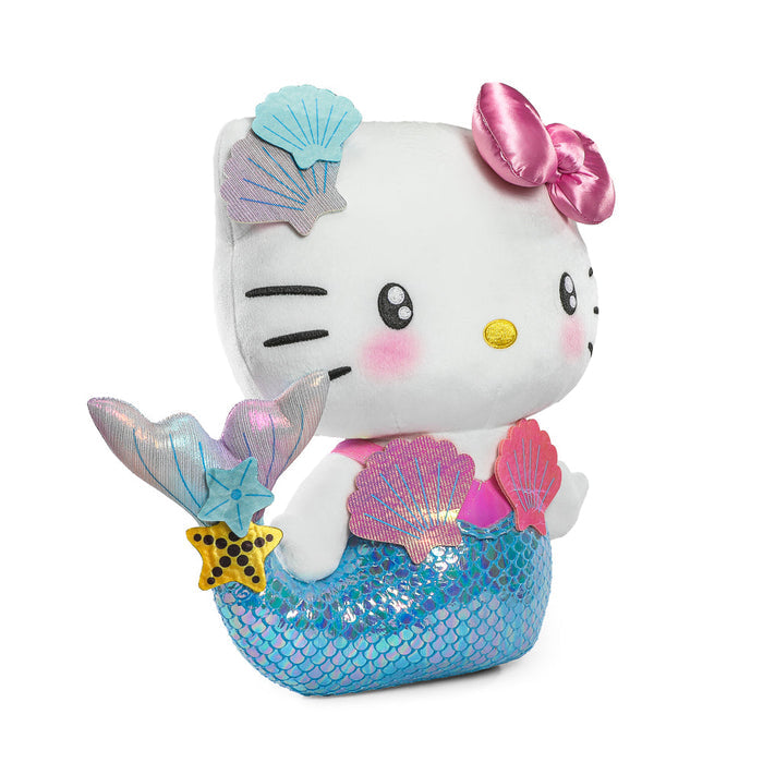 Sanrio Hello Kitty mermaid plush toy by Kidrobot featuring a soft, colorful plush with a mermaid tail and cute Hello Kitty face.