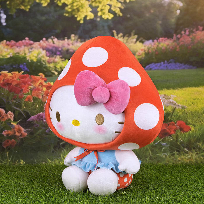 Large Hello Kitty Mushroom plush by Sanrio featuring a soft plush design with cute Hello Kitty face and mushroom cap details.