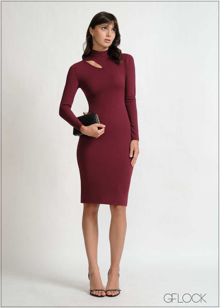 High Neck Cut-Out Detail Midi Dress - 270426