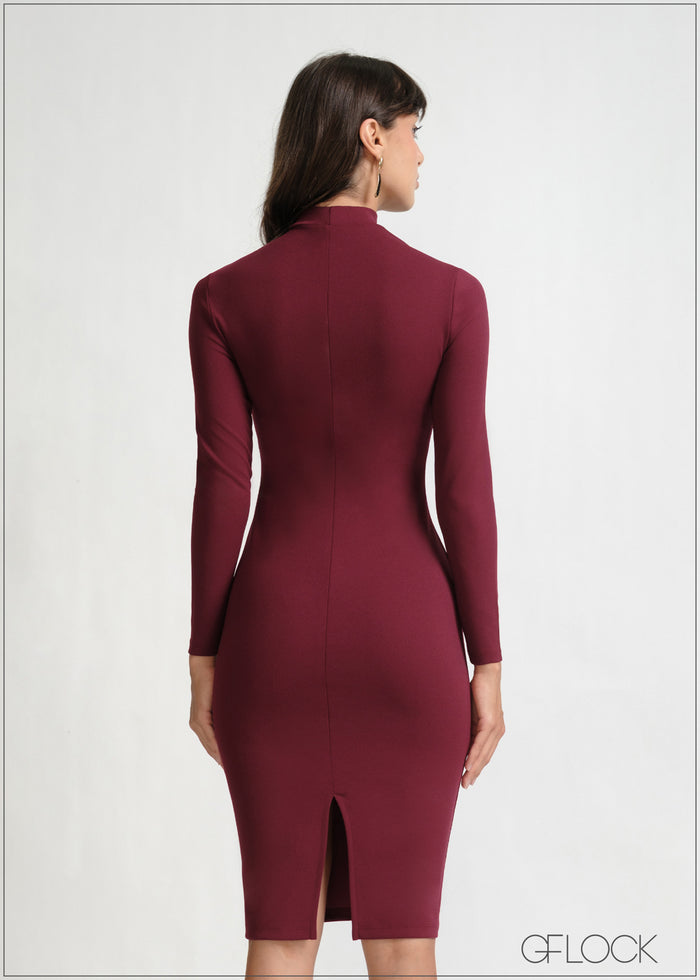 High Neck Cut-Out Detail Midi Dress - 270426
