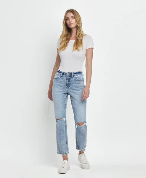 High Rise Ankle Straight Jeans