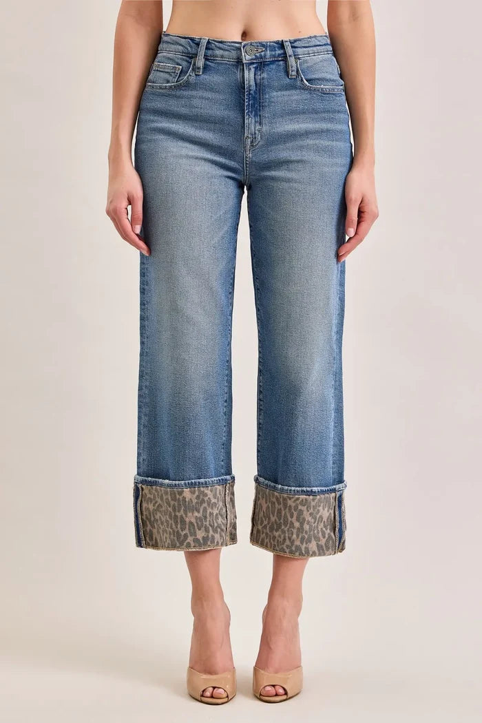 High Rise Dad Jean With Cheetah Cuff