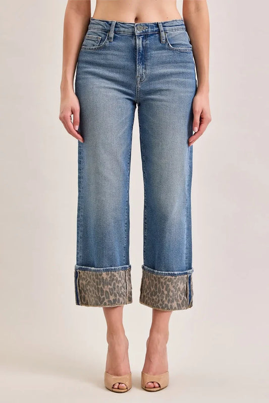 High Rise Dad Jean With Cheetah Cuff