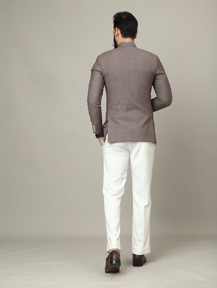 Imperial Mocha Hunting Bandhgala with Signature Pocket Detailing