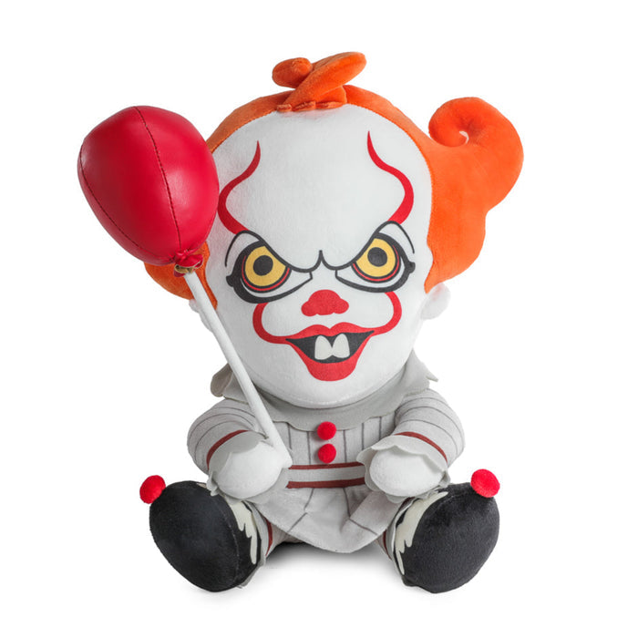 Large IT Pennywise plush toy with balloon, featuring shake action, from the "Welcome to Derry" collection.