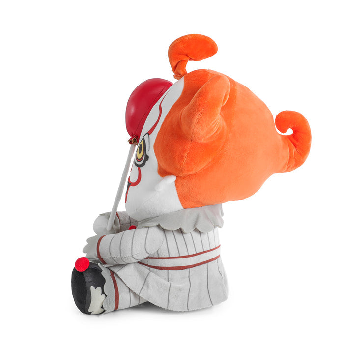 Large IT Pennywise plush with balloon, featuring shake action and detailed character design from the horror movie.