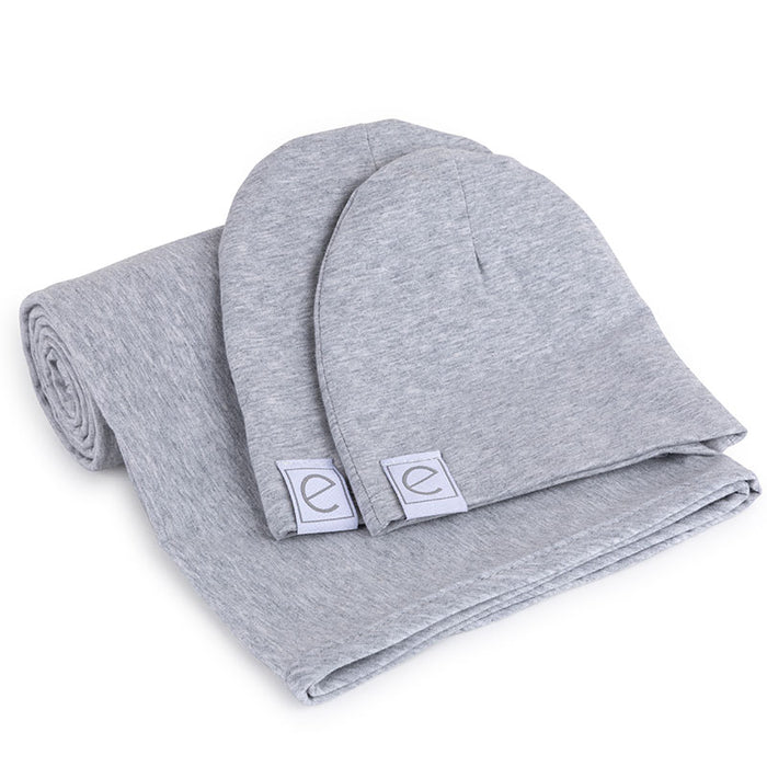 Jersey Knit Heather Grey Cotton Swaddle Blanket and Beanie Gift Set