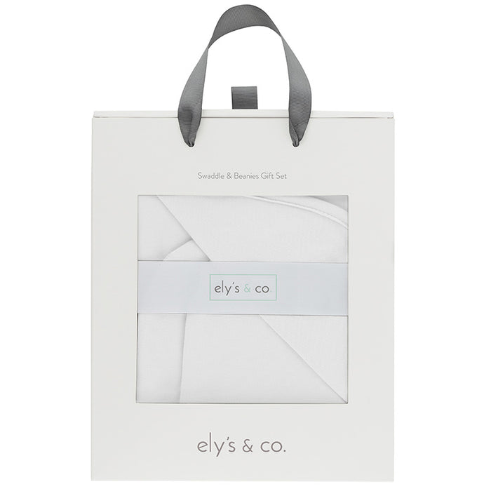 White Cotton Swaddle and Beanie Gift Set