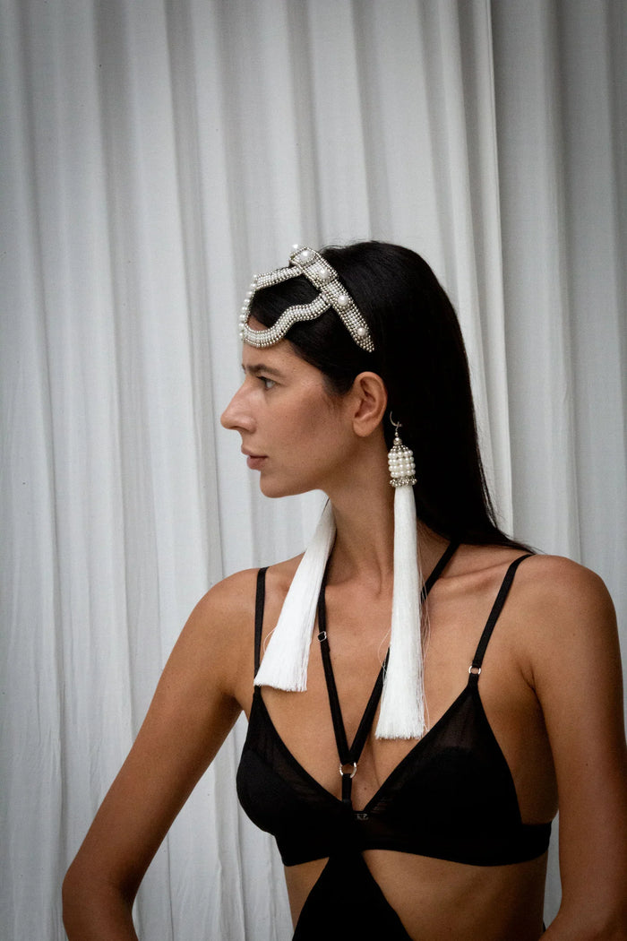 Khutulun Pearl Beaded Statement Headband w/ Removable Tassels | Best Seller