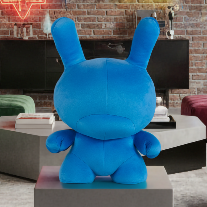 Kidrobot Cyan Dunny 20-inch plush art toy, soft and detailed designer plush featuring vibrant cyan color and unique character design.
