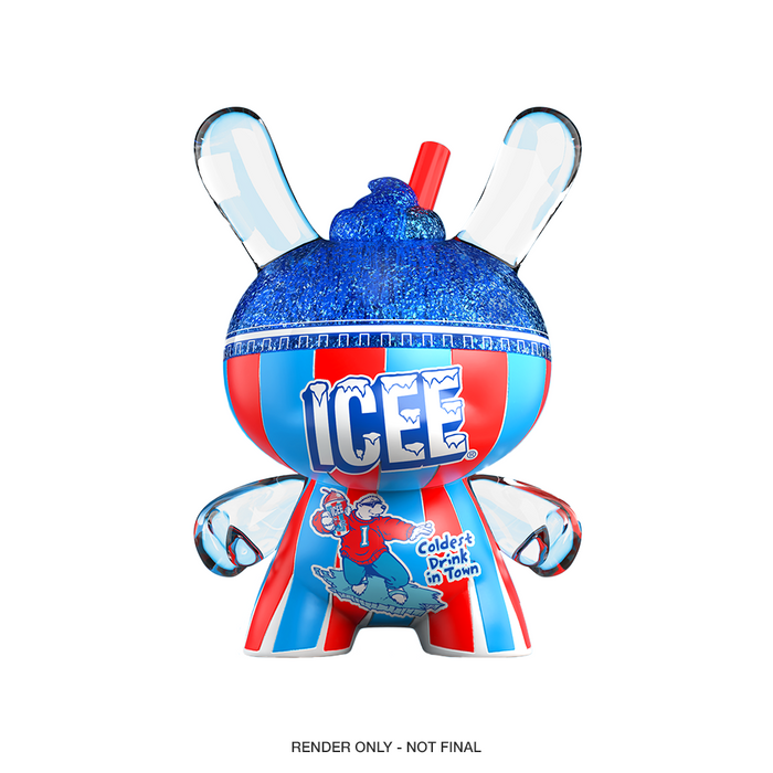 Kidrobot ICEE Blue Raspberry 3-inch resin Dunny art figure with vibrant blue design, debut at SDCC, pre-order available.