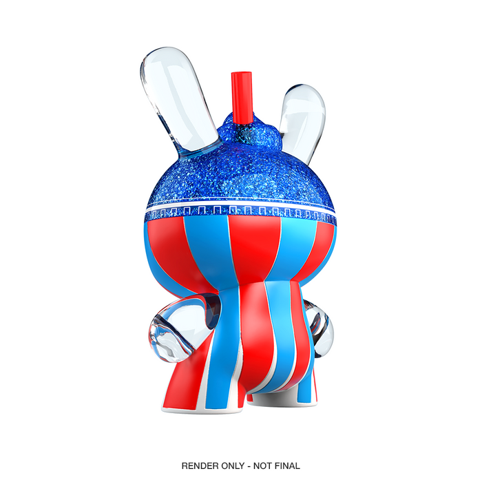 Blue Raspberry ICEE Kidrobot Dunny resin art figure, 3-inch collectible toy with ice-cold beverage design and SDCC debut details.