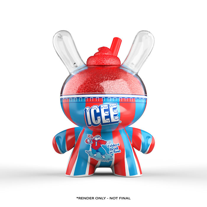 Cherry ICEE 8-inch Dunny art figure by Kidrobot and ICEE, featuring a colorful, stylized ice-cold beverage character.