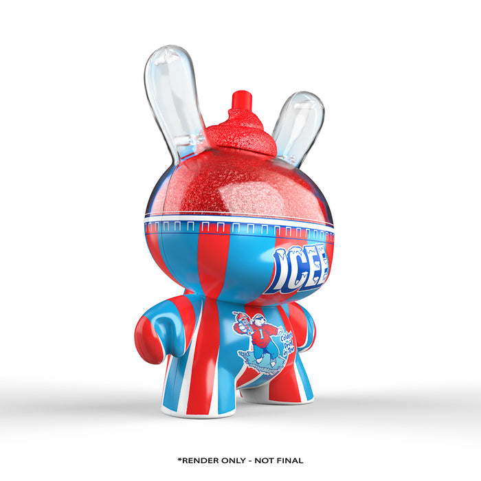 Kidrobot ICEE Cherry 8-inch Dunny art figure featuring a colorful, stylized ice cream design, pre-order available.