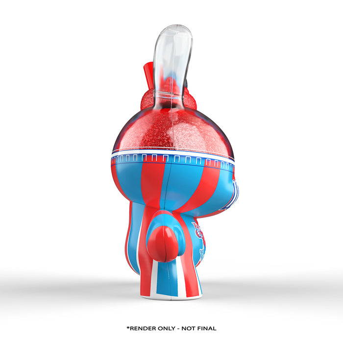8-inch Kidrobot ICEE Cherry Dunny art figure with bright red and white design, featuring ice cream cone details and playful style.