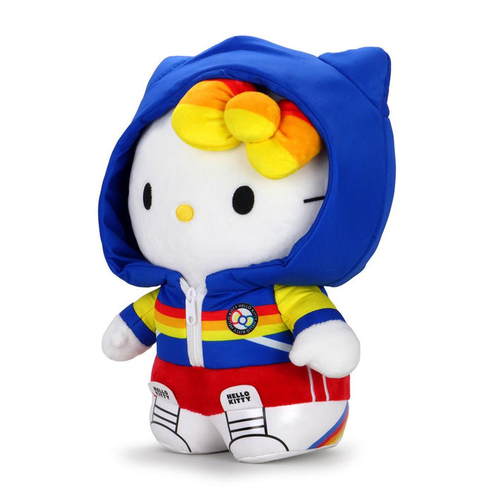 Kidrobot x Hello Kitty plush toy featuring a sports-themed design, soft fabric, and Sanrio branding, ideal for collectors and fans.