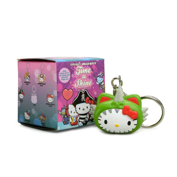 Sanrio Kidrobot Hello Kitty Time to Shine keychain featuring a colorful Hello Kitty design on a small, collectible keychain.