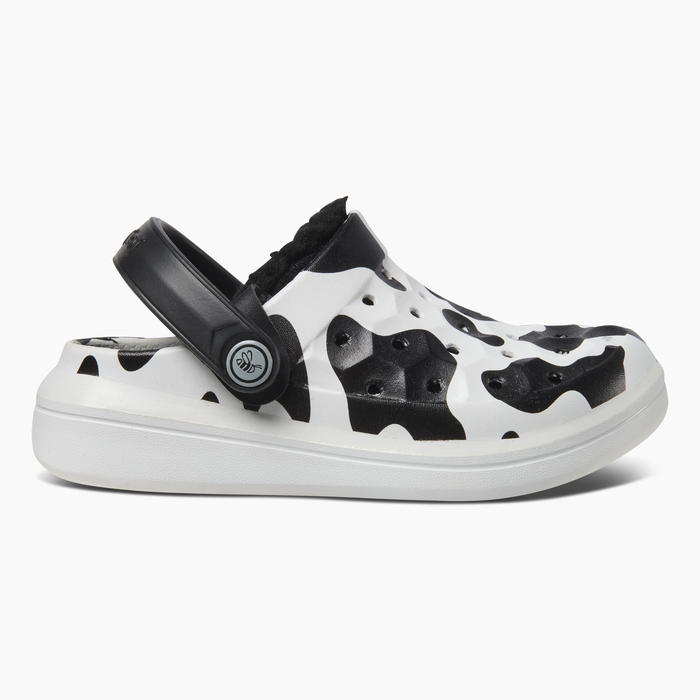 Graphic Cow Black Kids Varsity Lined Clog#color_graphic-cow-black