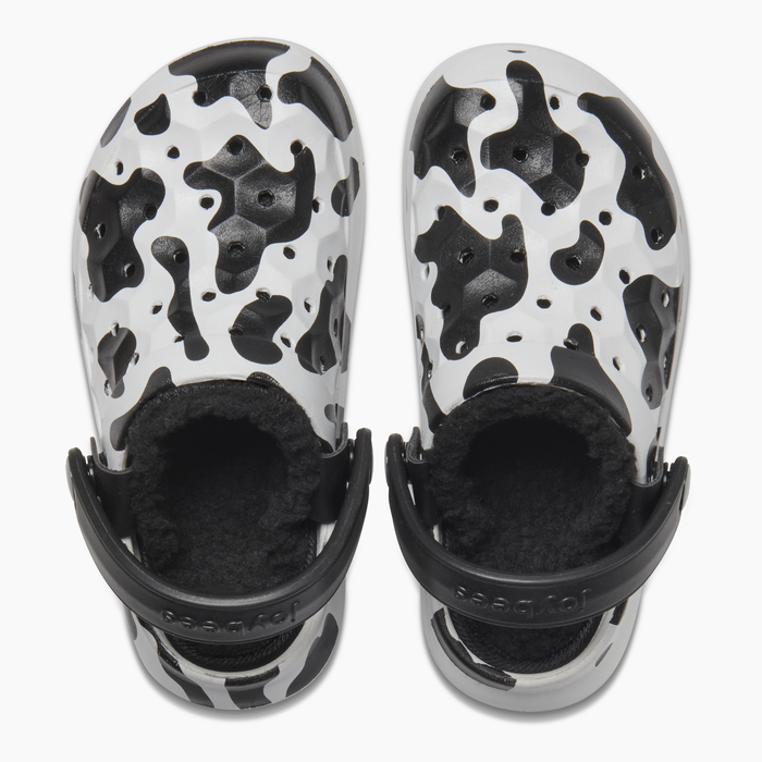 Graphic Cow Black Kids Varsity Lined Clog#color_graphic-cow-black