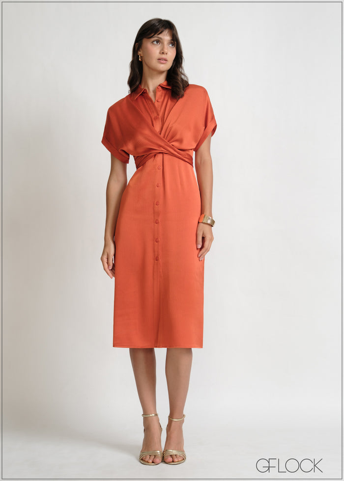 Knot Detail Collared Midi Dress - 270426