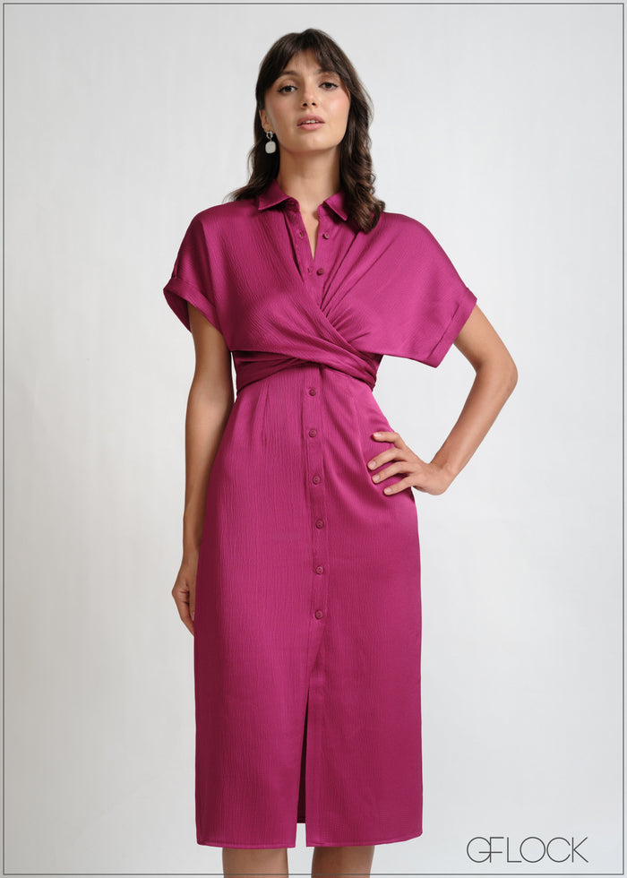 Knot Detail Collared Midi Dress - 270426