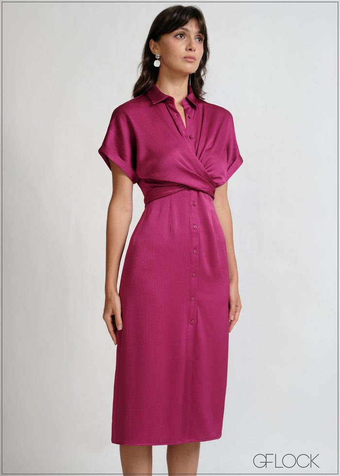 Knot Detail Collared Midi Dress - 270426