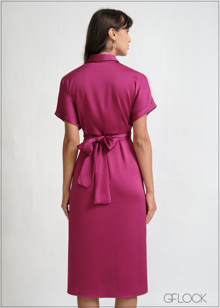 Knot Detail Collared Midi Dress - 270426