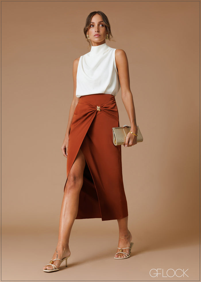 Knot Detail Midi Skirt - 140826