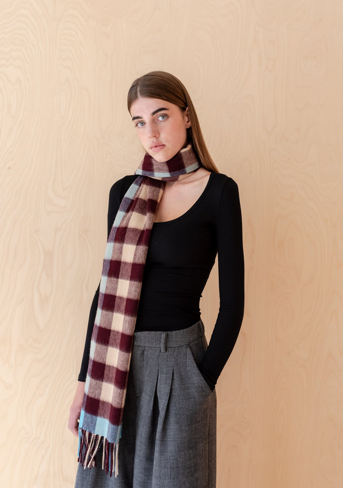 Lambswool Oversized Scarf in Camel Gingham