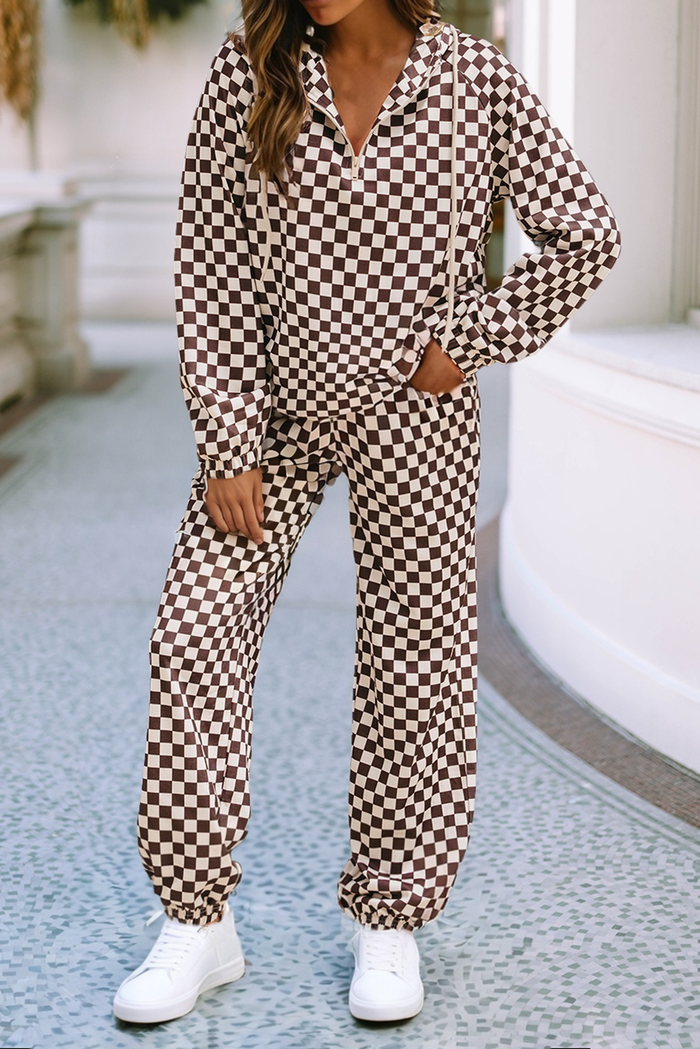 LDC Athleisure Checkered 2pcs Pants Set: Black