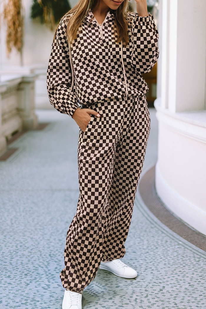 LDC Athleisure Checkered 2pcs Pants Set: Black