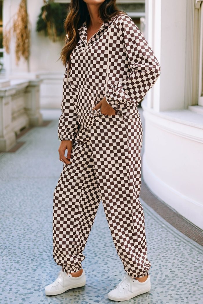 LDC Athleisure Checkered 2pcs Pants Set: Black