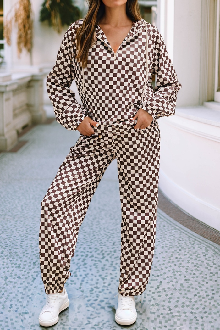 LDC Athleisure Checkered 2pcs Pants Set: Black